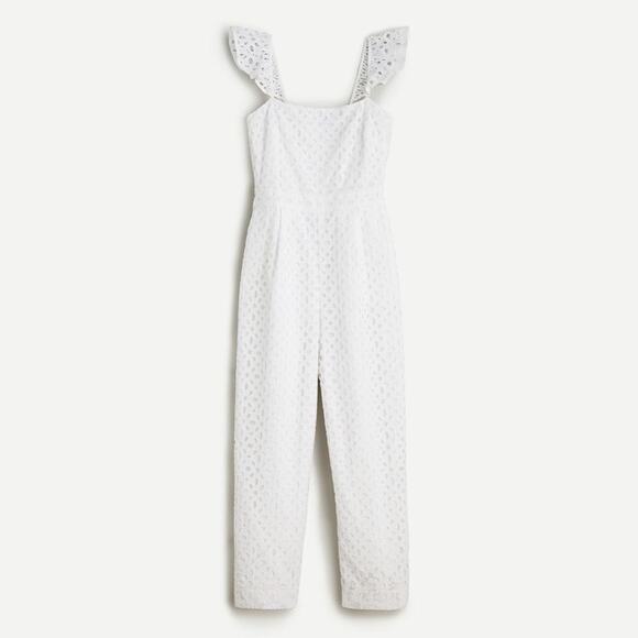 J. Crew Pants - J. Crew Ruffle Jumpsuit in Embroidered Eyelet in White Size 12.